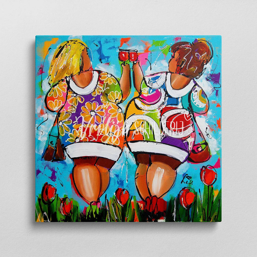 Dikke dames proost op het weekend | Vrolijk Schilderij | Schilderen op nummer | Diamond painting | Dot painting