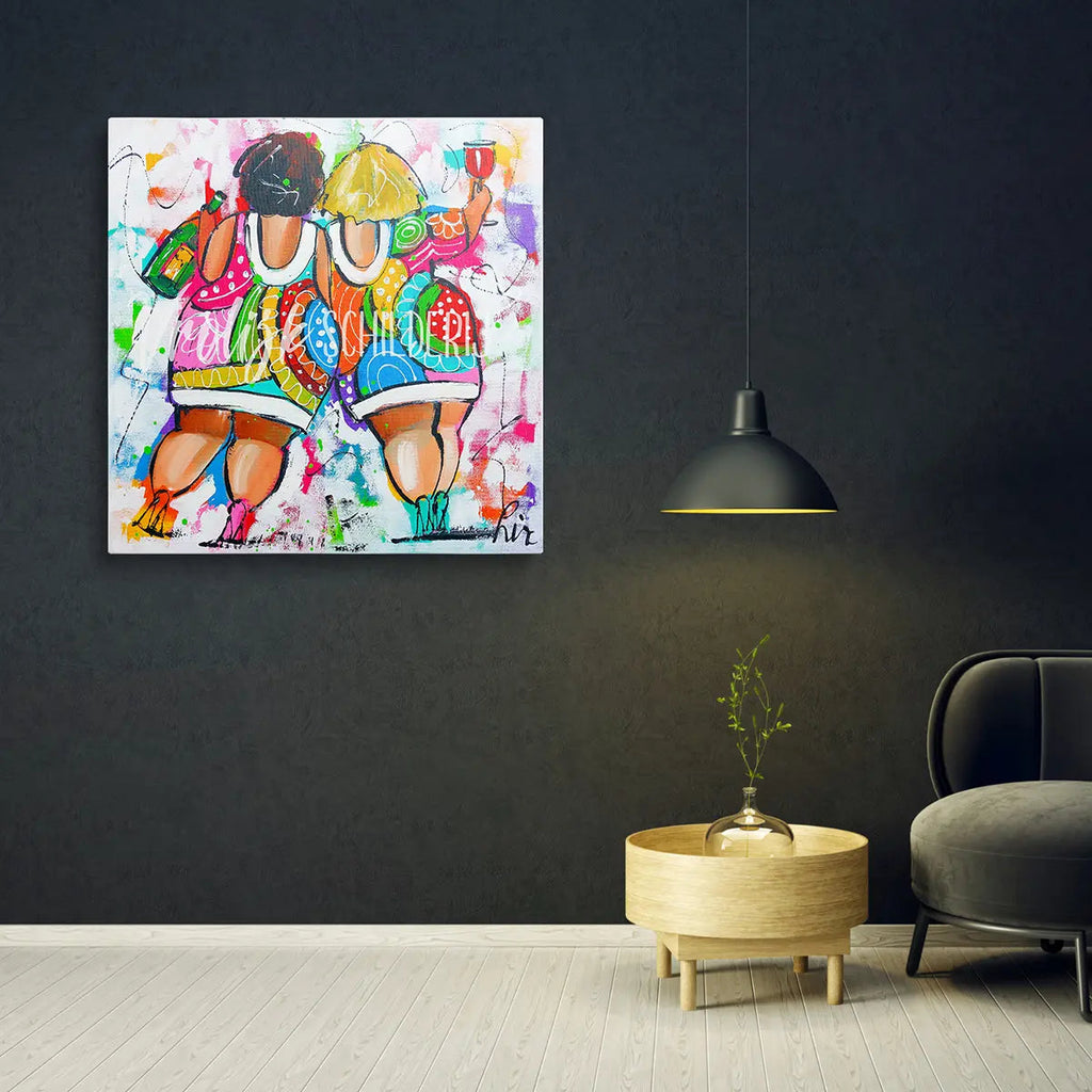 Dikke dames slokje uit de fles | Vrolijk Schilderij | Schilderen op nummer | Diamond painting | Dot painting
