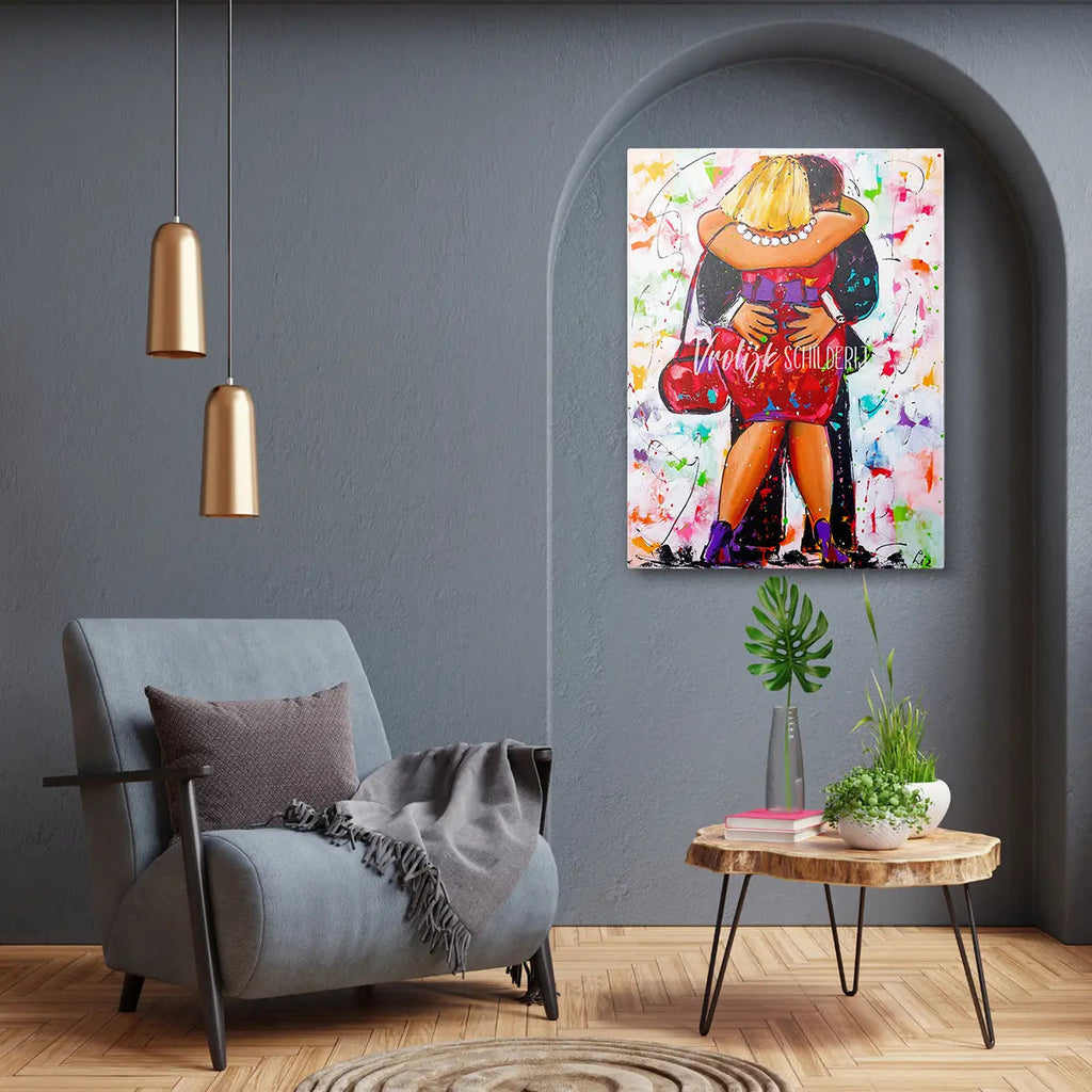 Dikke dames verliefd stel | Vrolijk Schilderij | Schilderen op nummer | Diamond painting | Dot painting