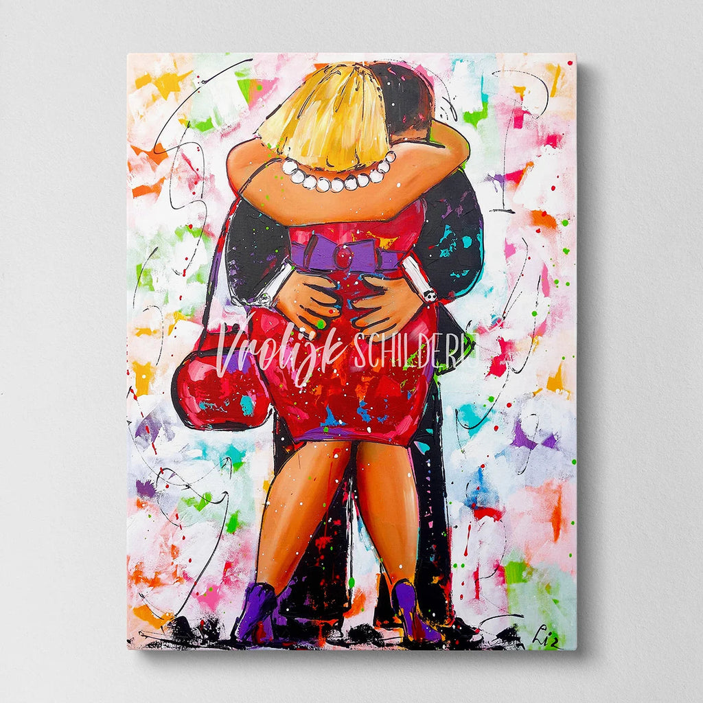 Dikke dames verliefd stel | Vrolijk Schilderij | Schilderen op nummer | Diamond painting | Dot painting