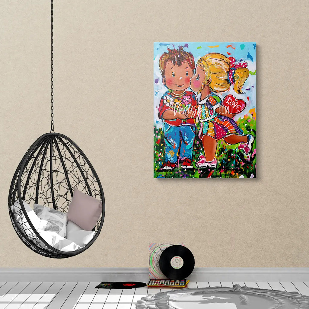 Een Klein Kusje | Vrolijk Schilderij | Schilderen op nummer | Diamond painting | Dot painting