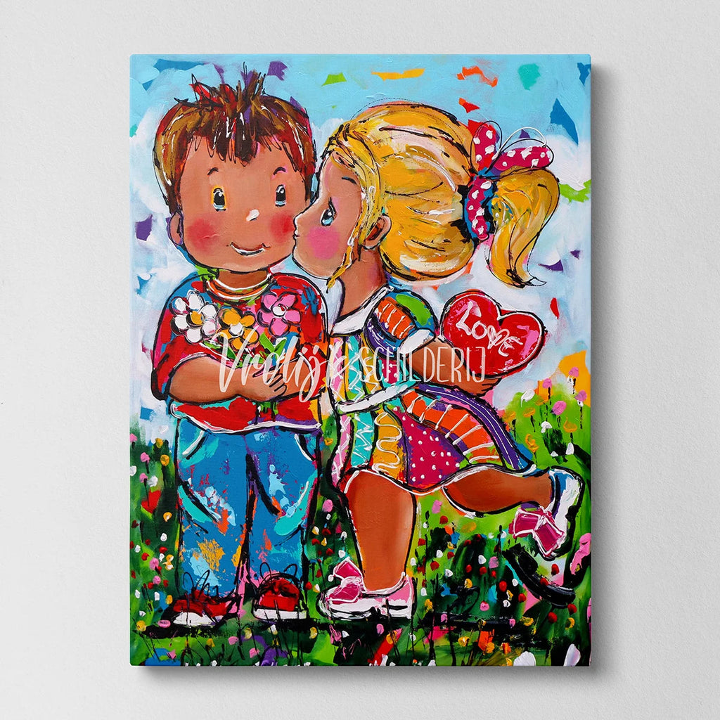 Een Klein Kusje | Vrolijk Schilderij | Schilderen op nummer | Diamond painting | Dot painting
