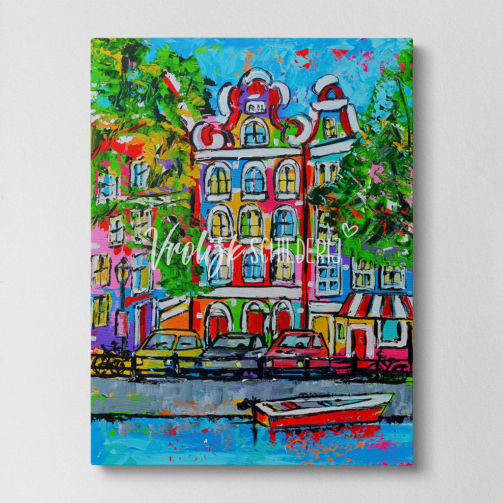 Het grachtenpand | Vrolijk Schilderij | Schilderen op nummer | Diamond painting | Dot painting