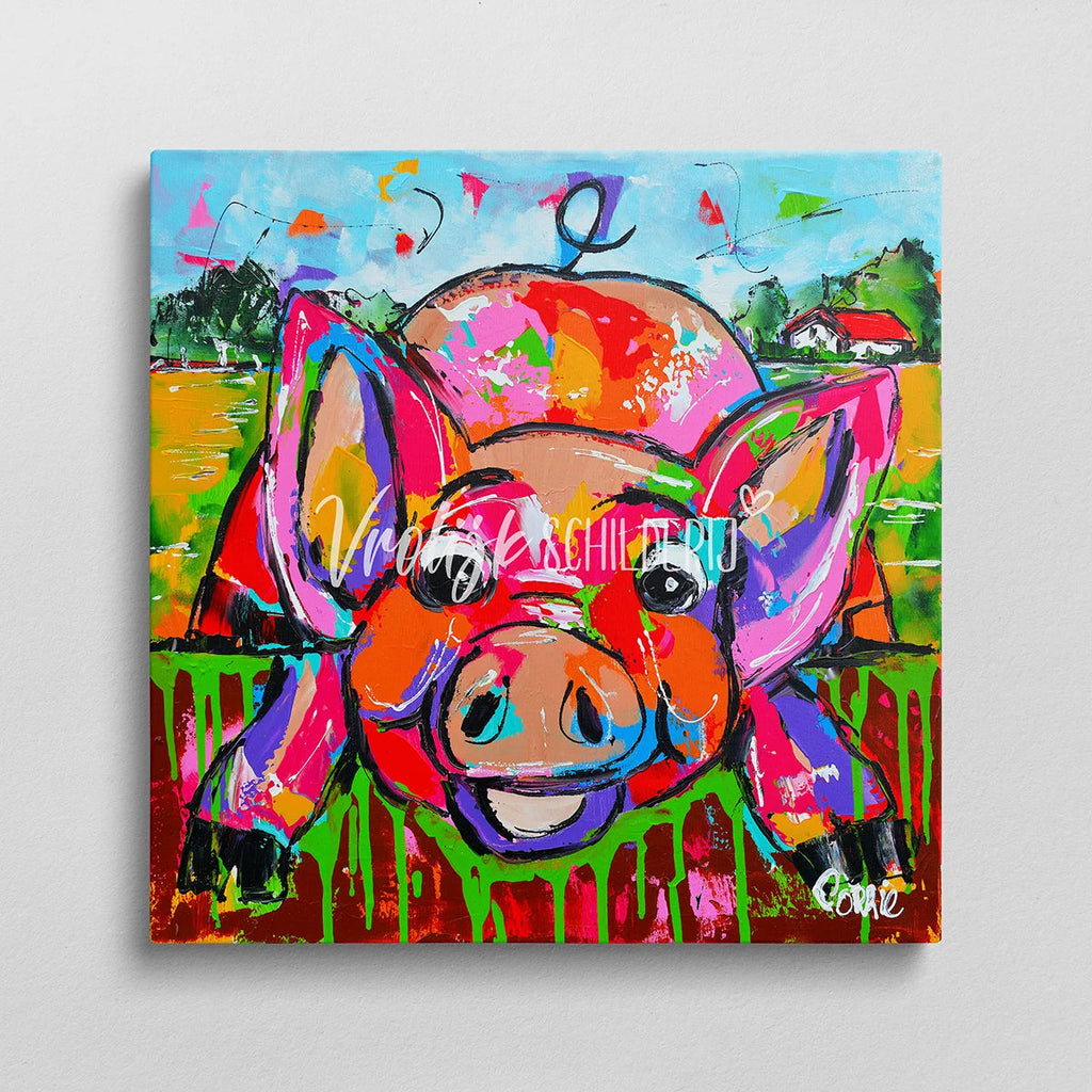 Het varken in de modder | Vrolijk Schilderij | Schilderen op nummer | Diamond painting | Dot painting
