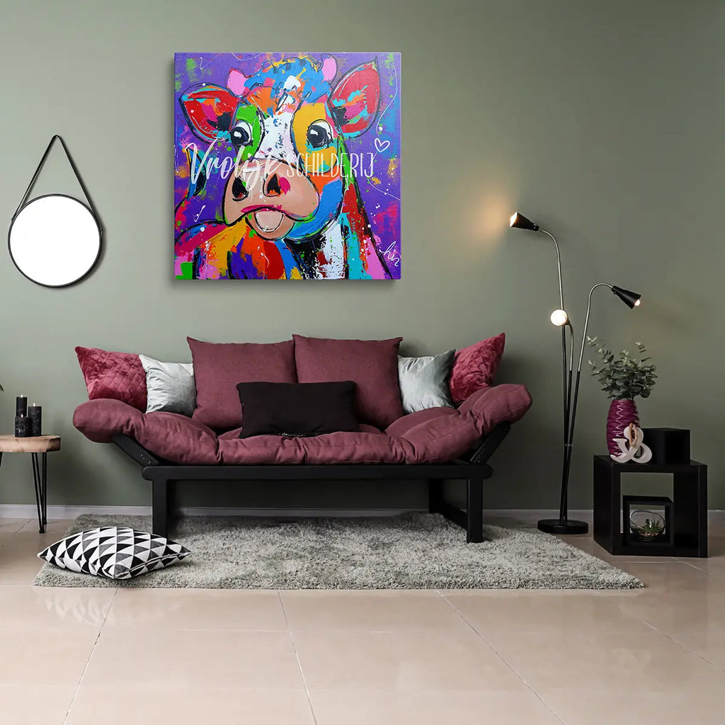 Het vrolijke kalfje | Vrolijk Schilderij | Schilderen op nummer | Diamond painting | Dot painting