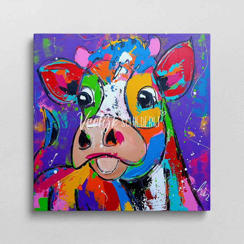 Het vrolijke kalfje | Vrolijk Schilderij | Schilderen op nummer | Diamond painting | Dot painting