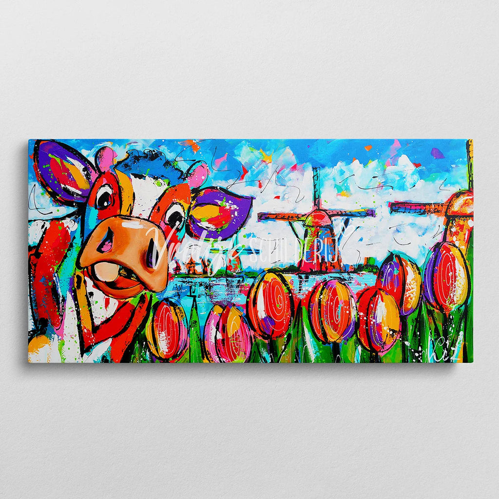 In het tulpenlandschap | Vrolijk Schilderij | Schilderen op nummer | Diamond painting | Dot painting