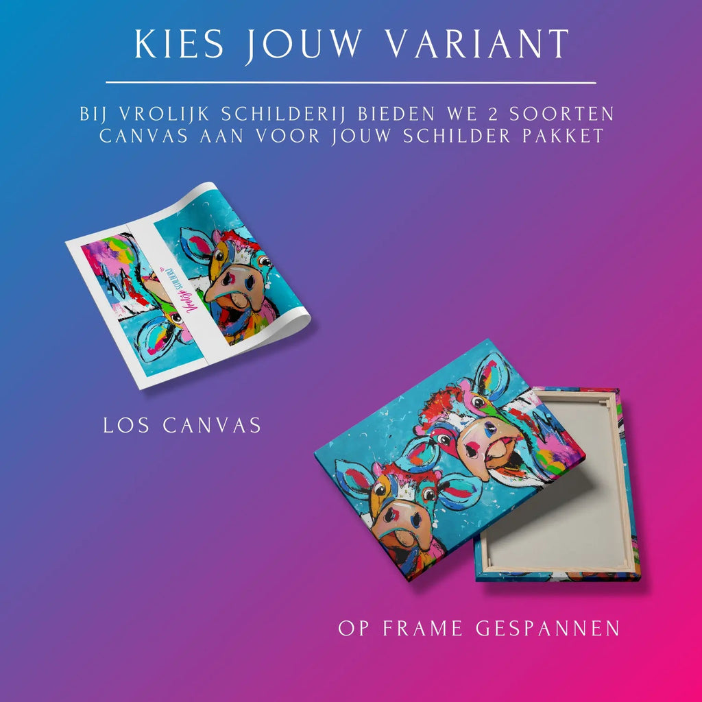 Maffe koe en tulpen | Schilderen op nummer | Vrolijk Schilderij | Schilderen op nummer | Diamond painting | Dot painting