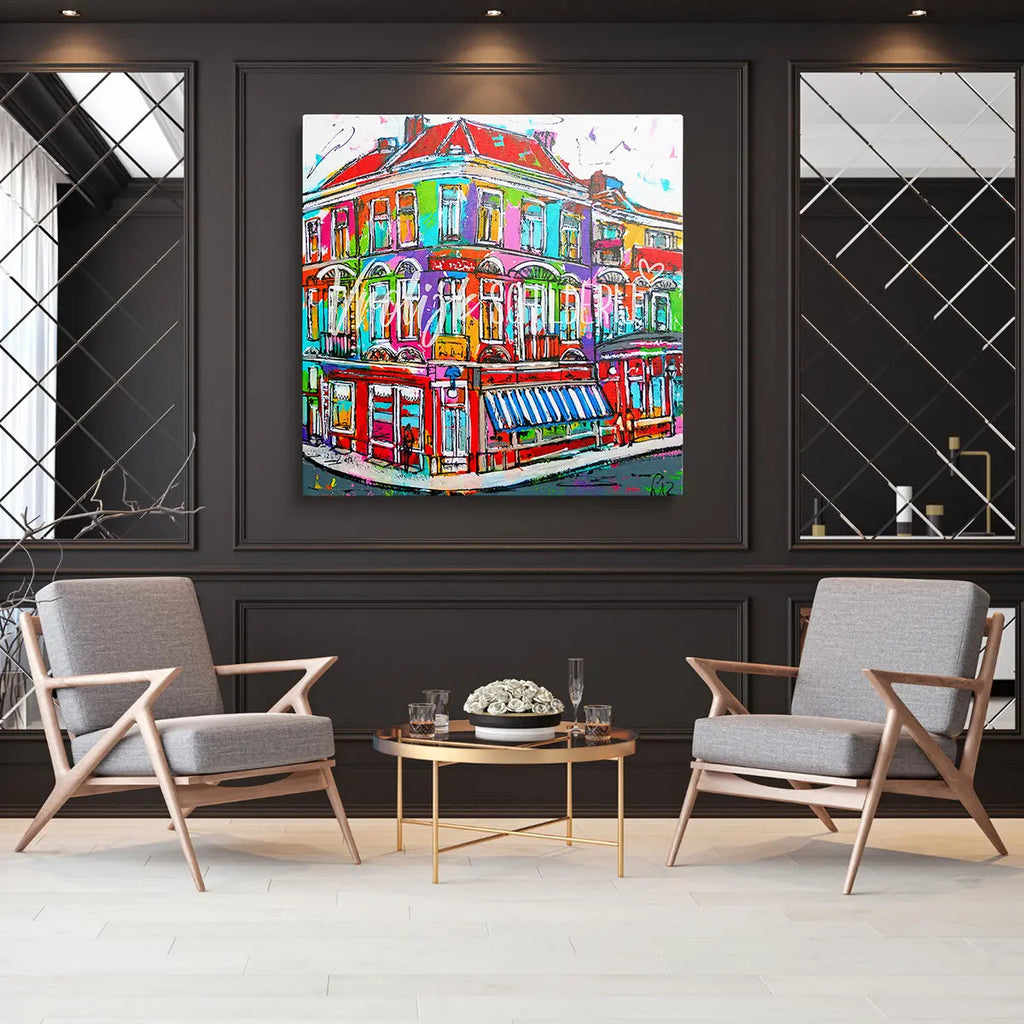 Op de hoek | Vrolijk Schilderij | Schilderen op nummer | Diamond painting | Dot painting