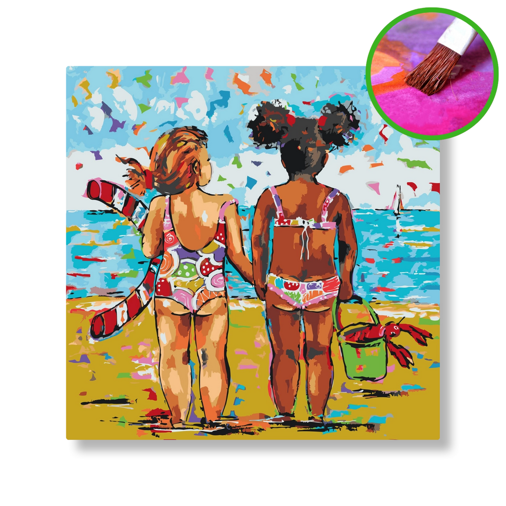 Op het strand | Schilderen op nummer | Vrolijk Schilderij | Schilderen op nummer | Diamond painting | Dot painting