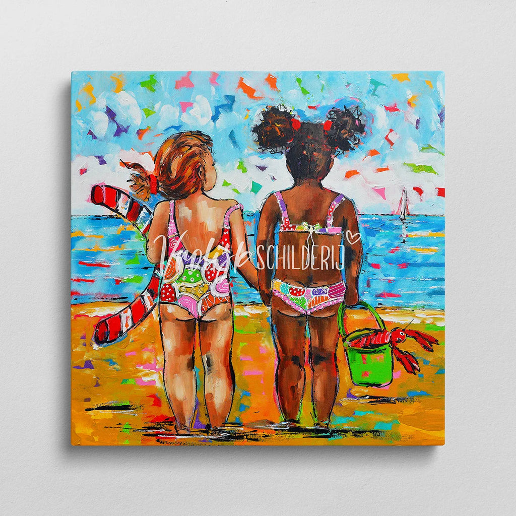 Op het strand | Vrolijk Schilderij | Schilderen op nummer | Diamond painting | Dot painting