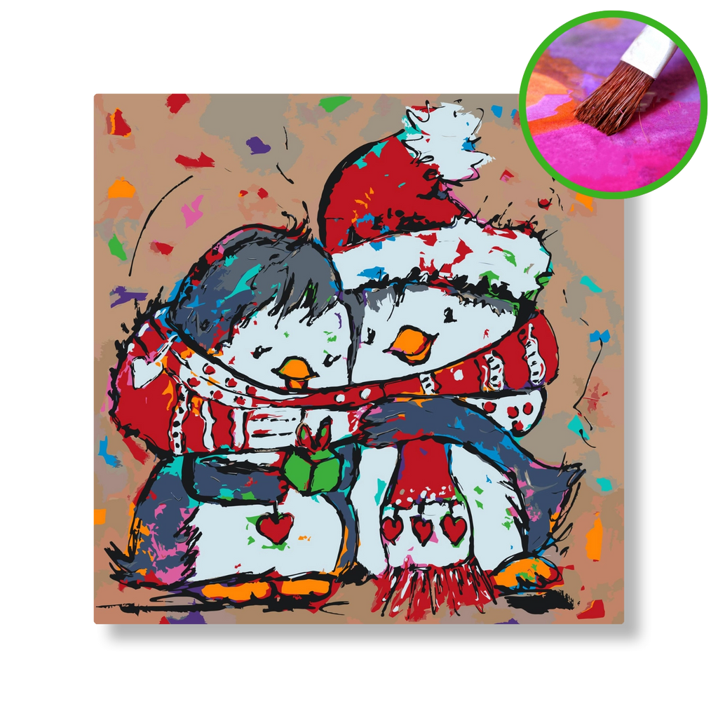 Penguins in de kou | Schilderen op nummer | Vrolijk Schilderij | Schilderen op nummer | Diamond painting | Dot painting