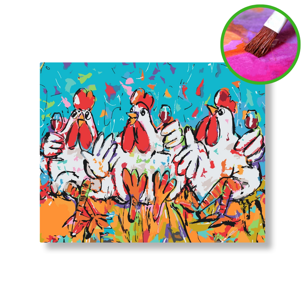 Proosten kippen | Schilderen op nummer | Vrolijk Schilderij | Schilderen op nummer | Diamond painting | Dot painting