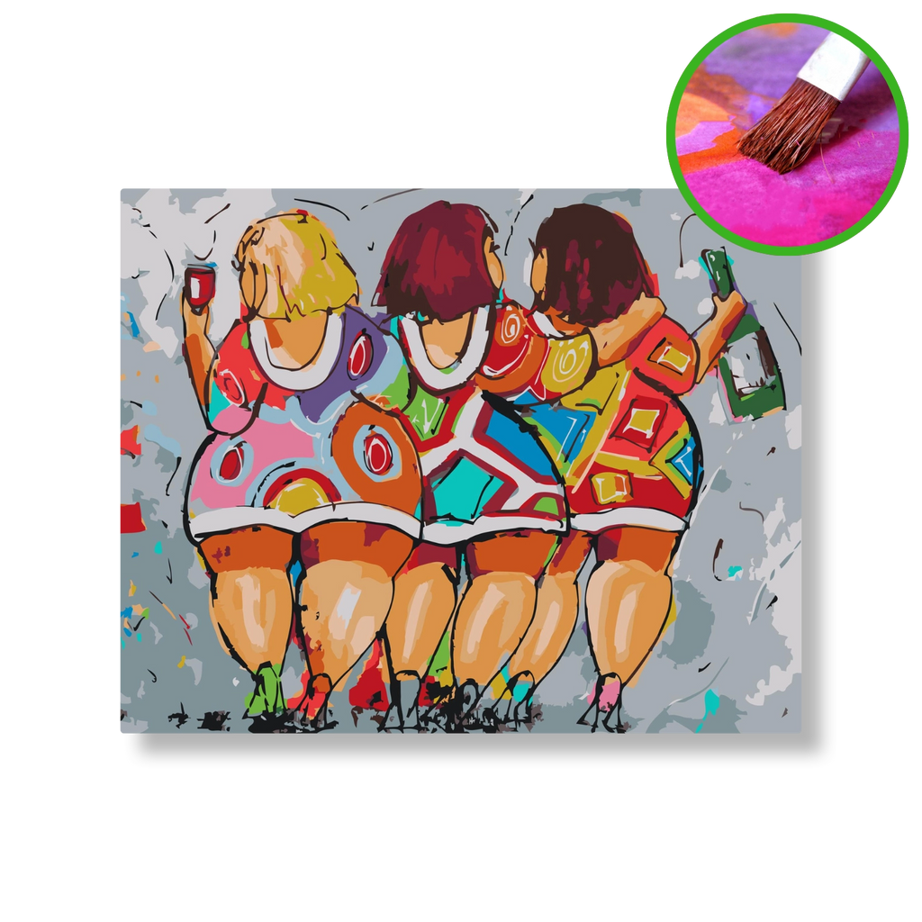 Proostende dikke dames | Schilderen op nummer | Vrolijk Schilderij | Schilderen op nummer | Diamond painting | Dot painting