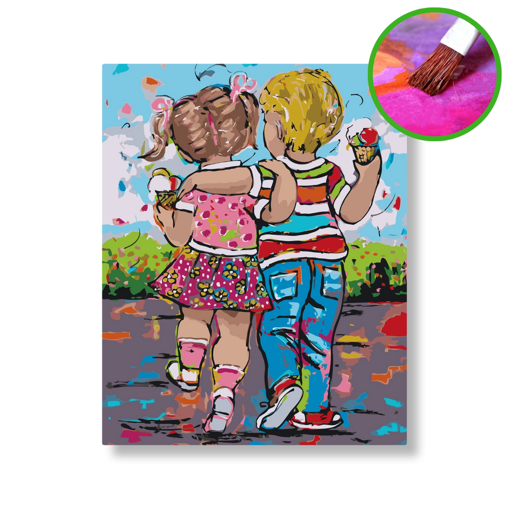 Samen een ijsje eten | Schilderen op nummer | Vrolijk Schilderij | Schilderen op nummer | Diamond painting | Dot painting