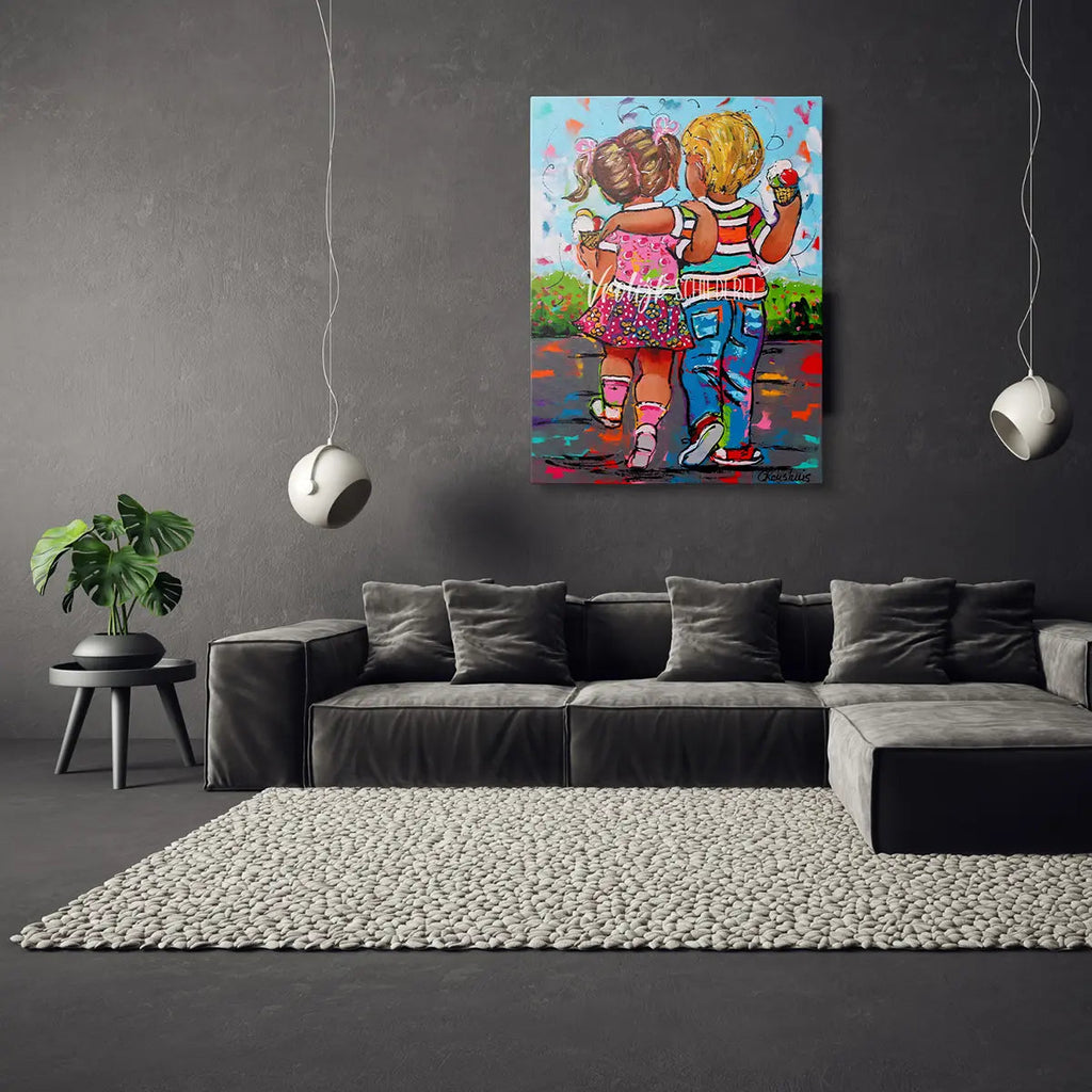 Samen een ijsje eten | Vrolijk Schilderij | Schilderen op nummer | Diamond painting | Dot painting