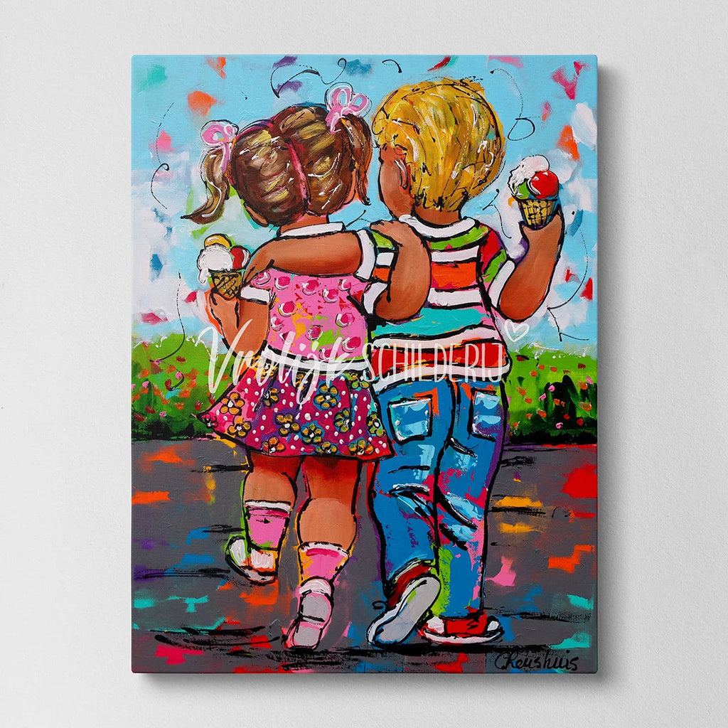Samen een ijsje eten | Vrolijk Schilderij | Schilderen op nummer | Diamond painting | Dot painting