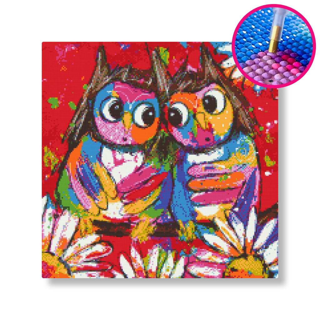 Uiltjes met bloemen | Diamond painting | Vrolijk Schilderij | Schilderen op nummer | Diamond painting | Dot painting