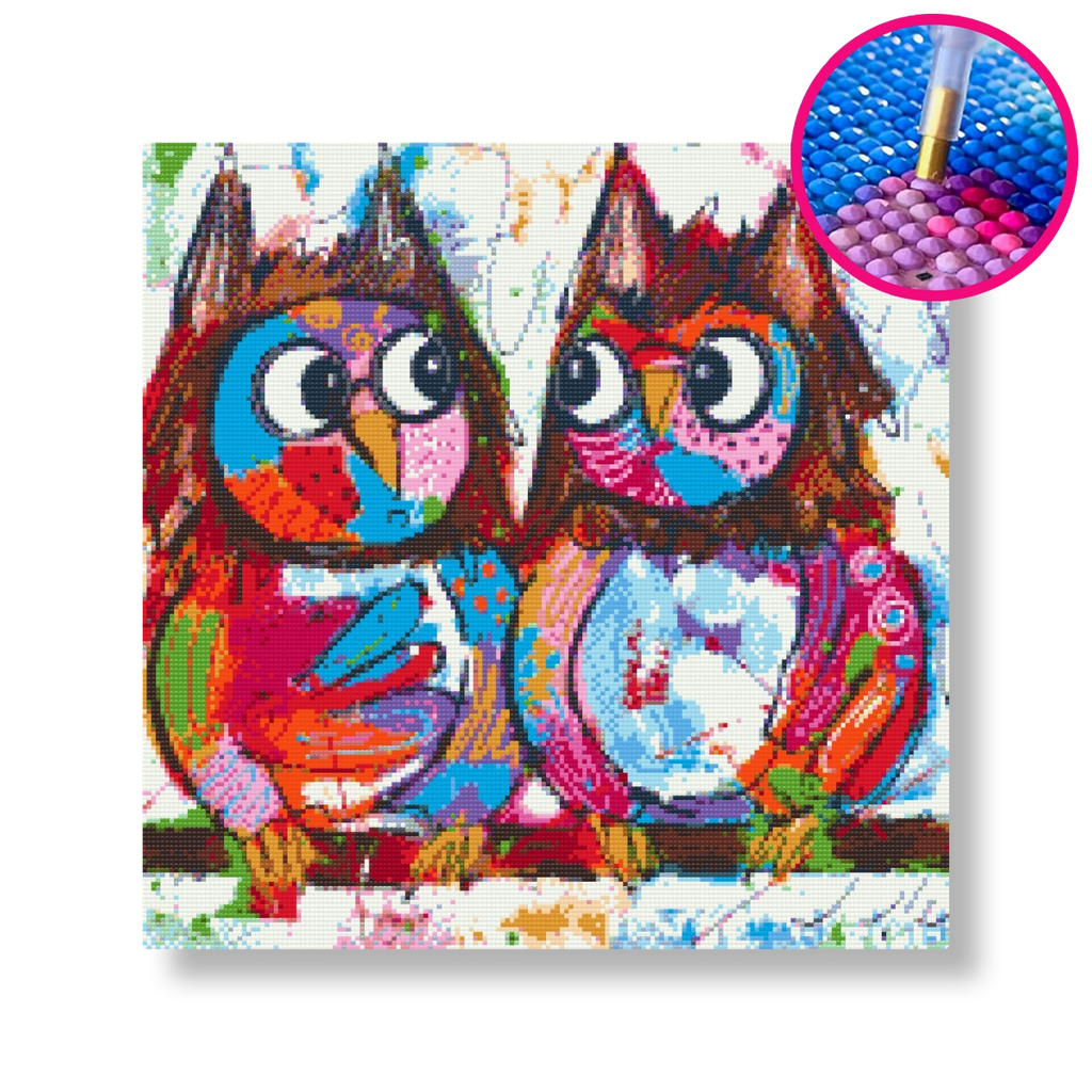 Uiltjes op tak | Diamond painting | Vrolijk Schilderij | Schilderen op nummer | Diamond painting | Dot painting